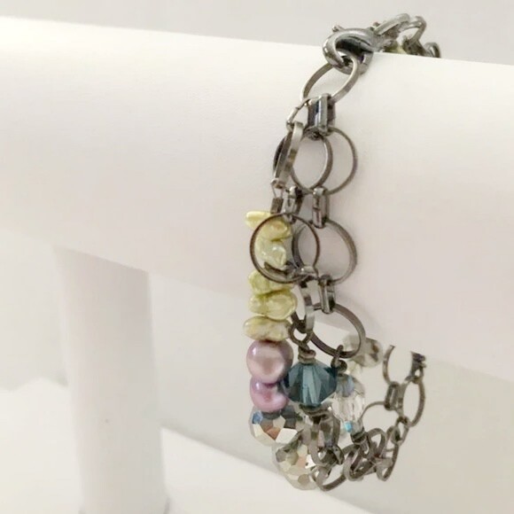 Layered Chain Link Beaded Bracelet 3 Strand - Picture 4 of 10